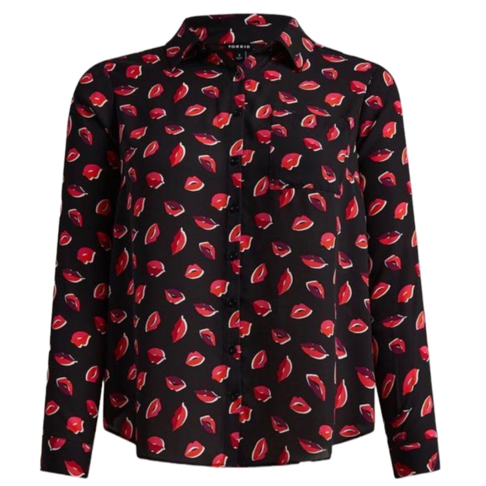 Womens Torrid 0 Lips Lizzie Georgette Button Up Long Sleeve Shirt Blouse L 12